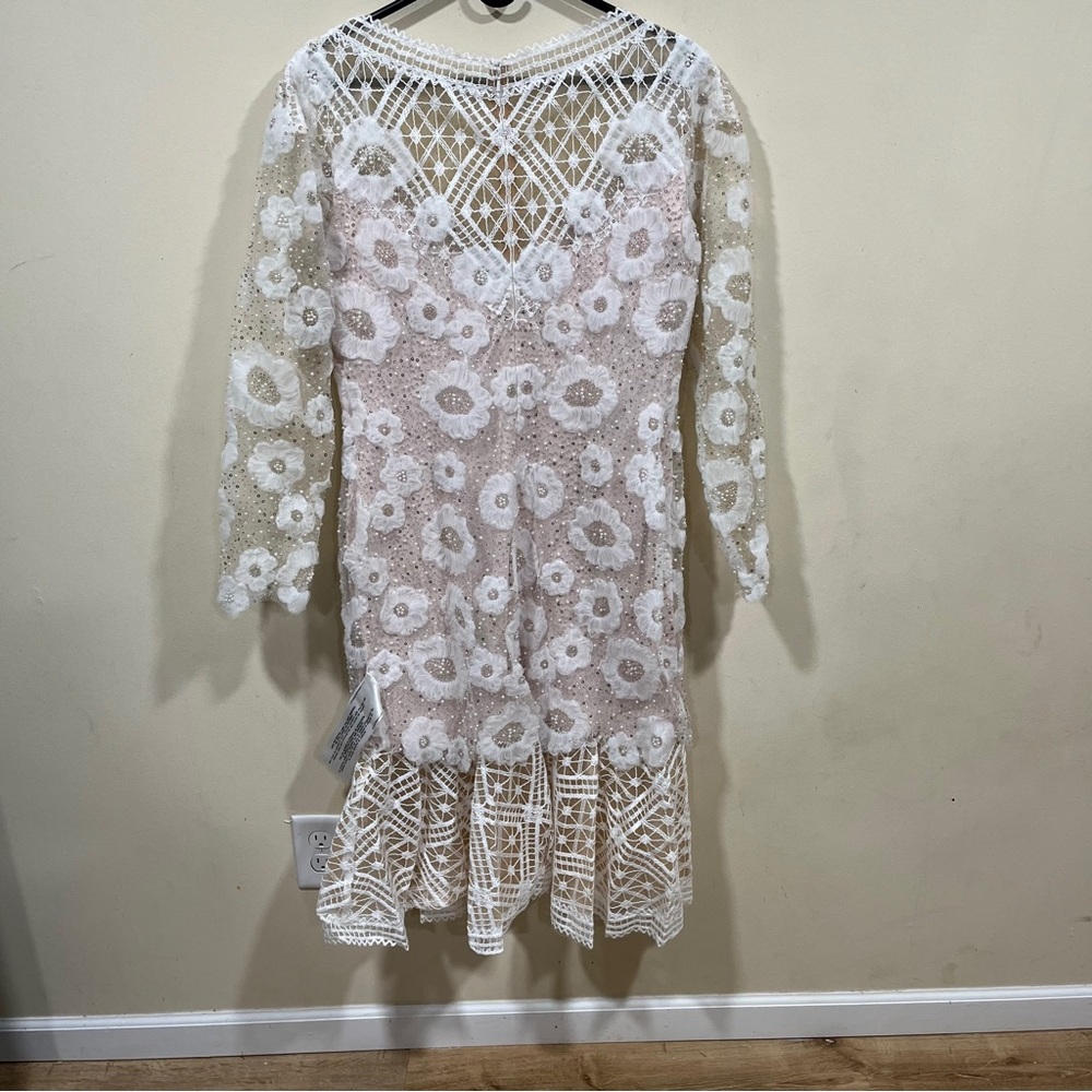 NWT Tadashi Shoji Rhinestone Embroidered Long Sleeve Cocktail Dress size12 ivory - Picture 7 of 11
